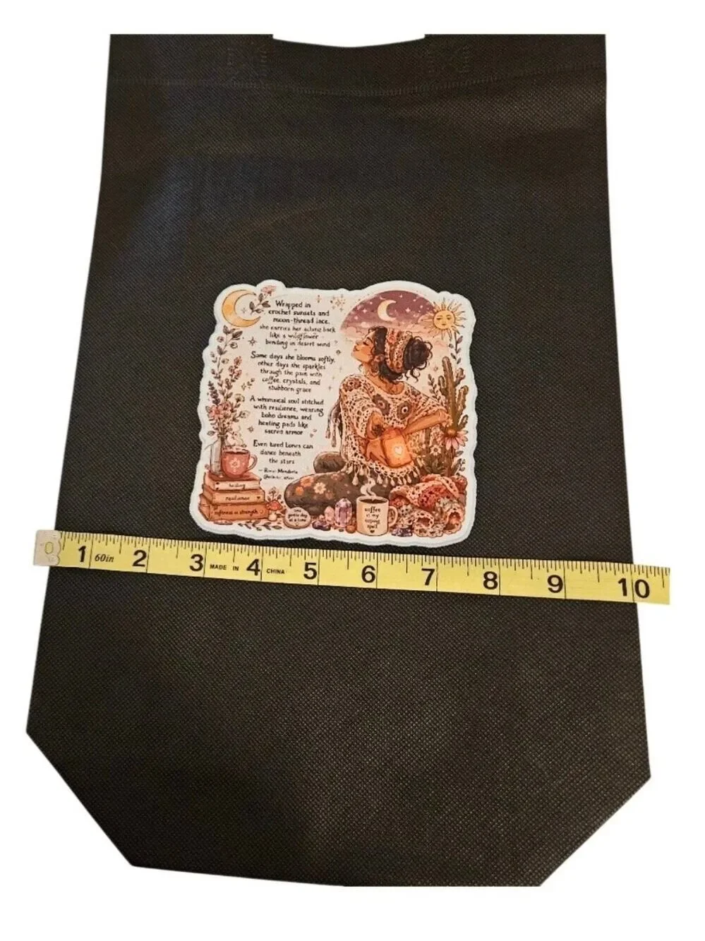 Hand Crafted Boho Poetry Tote Bag Floral Sticker Set Spoonie Gift Artist QR NWT